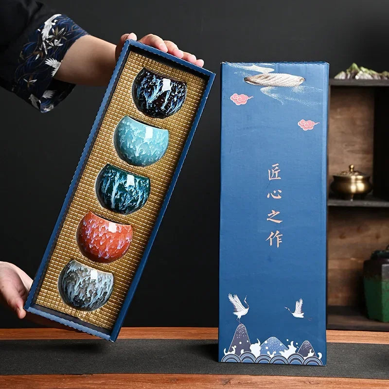 Five Elements Artisan Porcelain Cup Collection – Gift Box Set of 5