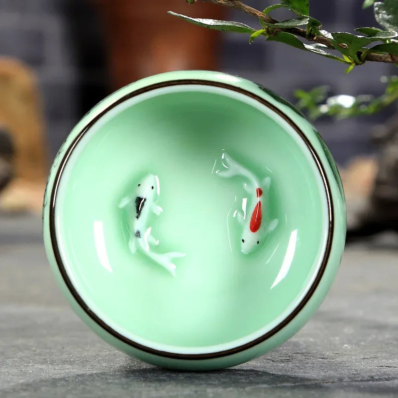 Traditional Hand-Painted Celadon Tea Bowl Collection – Set of 3