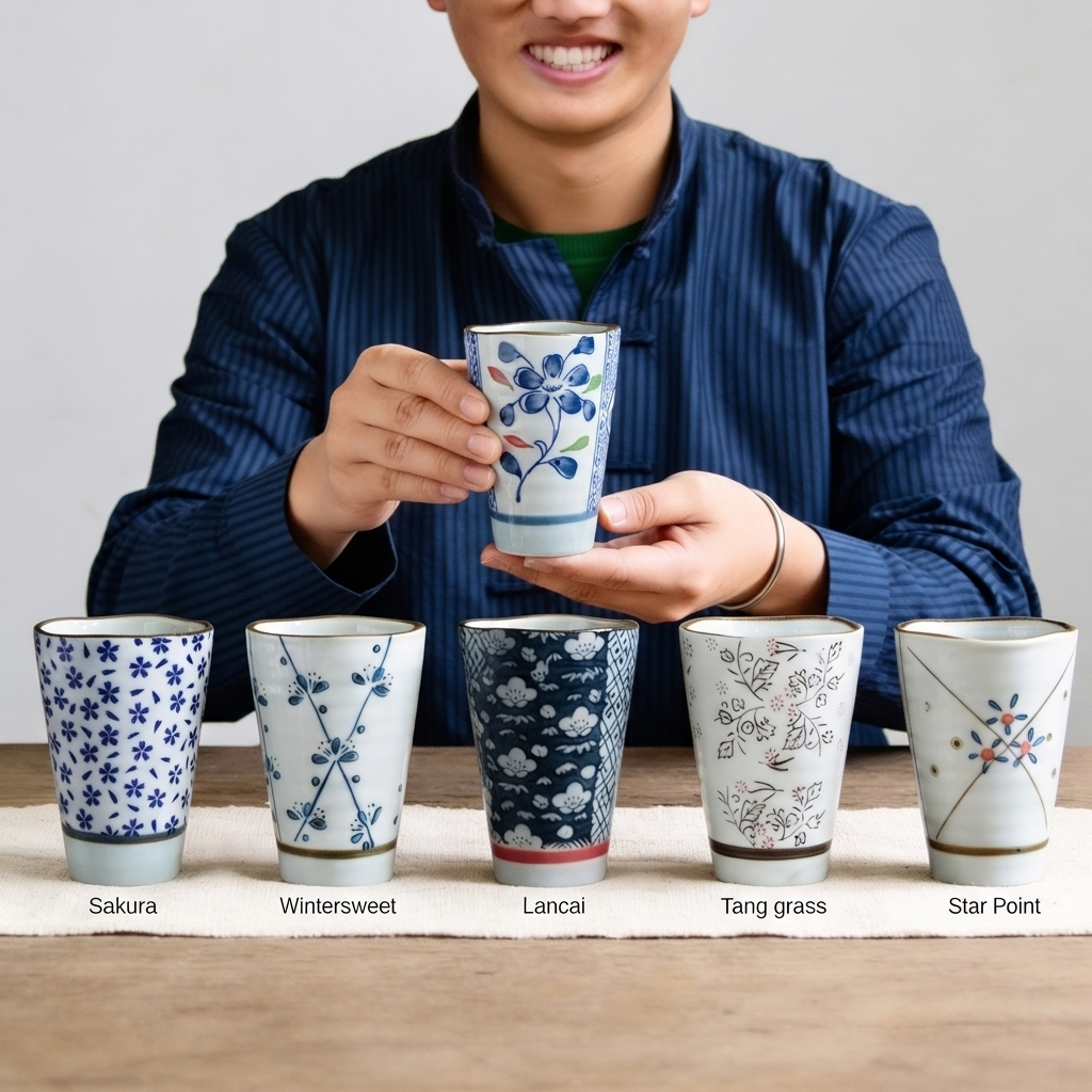Artisan Hand-Painted Porcelain Cup Collection – Set of 6